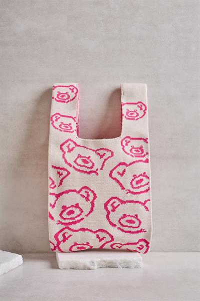 Pembe Teddy Bear Triko Poşet Çanta