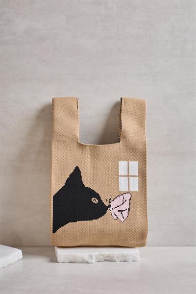 Penceredeki Kedi Triko Poşet Çanta