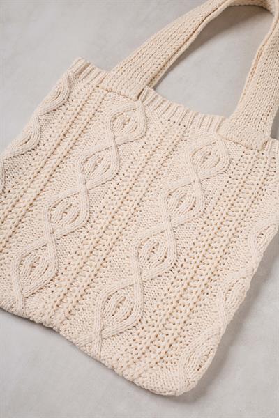 Saç Örgüsü Krem Triko Tote Bag