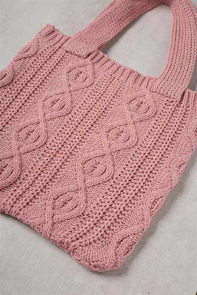 Saç Örgüsü Pembe Triko Tote Bag