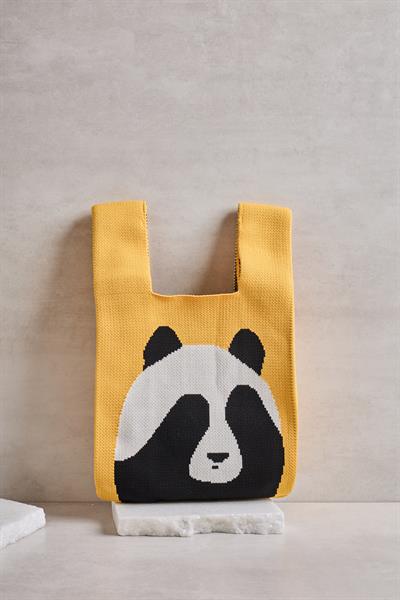 Sarı Panda Triko Poşet Çanta