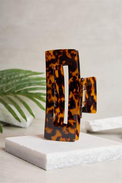 XL Dikdörtgen Amber Tortoise Kemik Toka