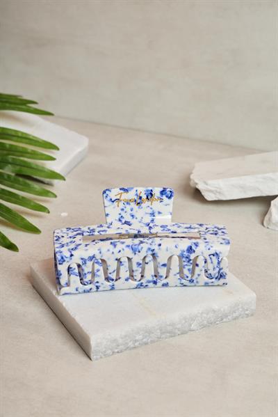 XL Dikdörtgen Blue Porcelain Kemik Toka