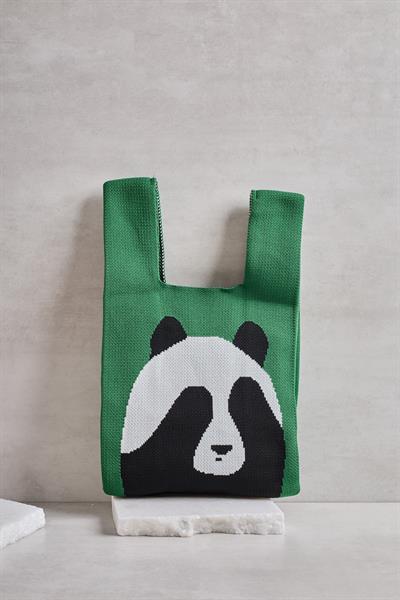 Yeşil Panda Triko Poşet Çanta