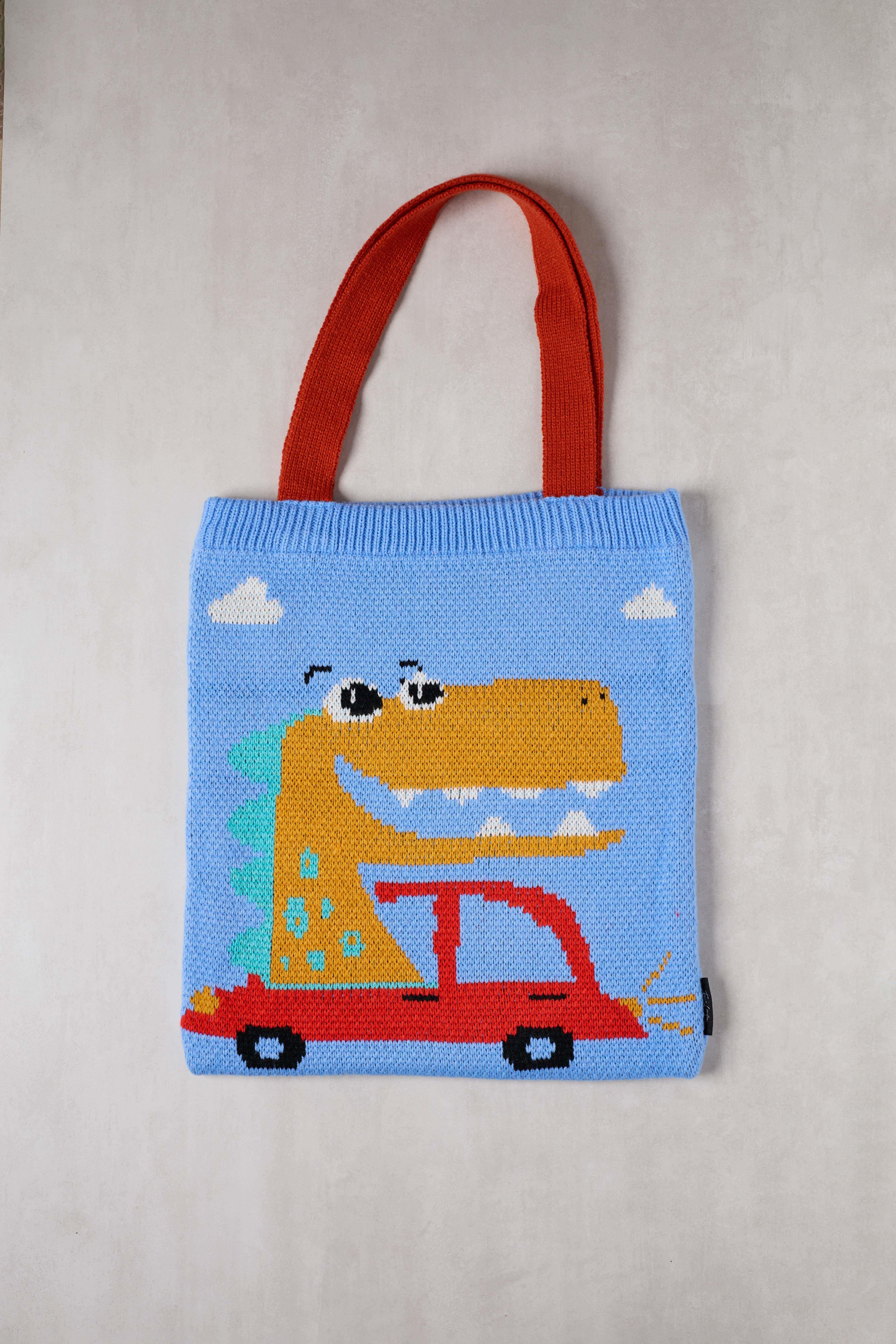 Arabalı Dinazor Triko Tote Bag