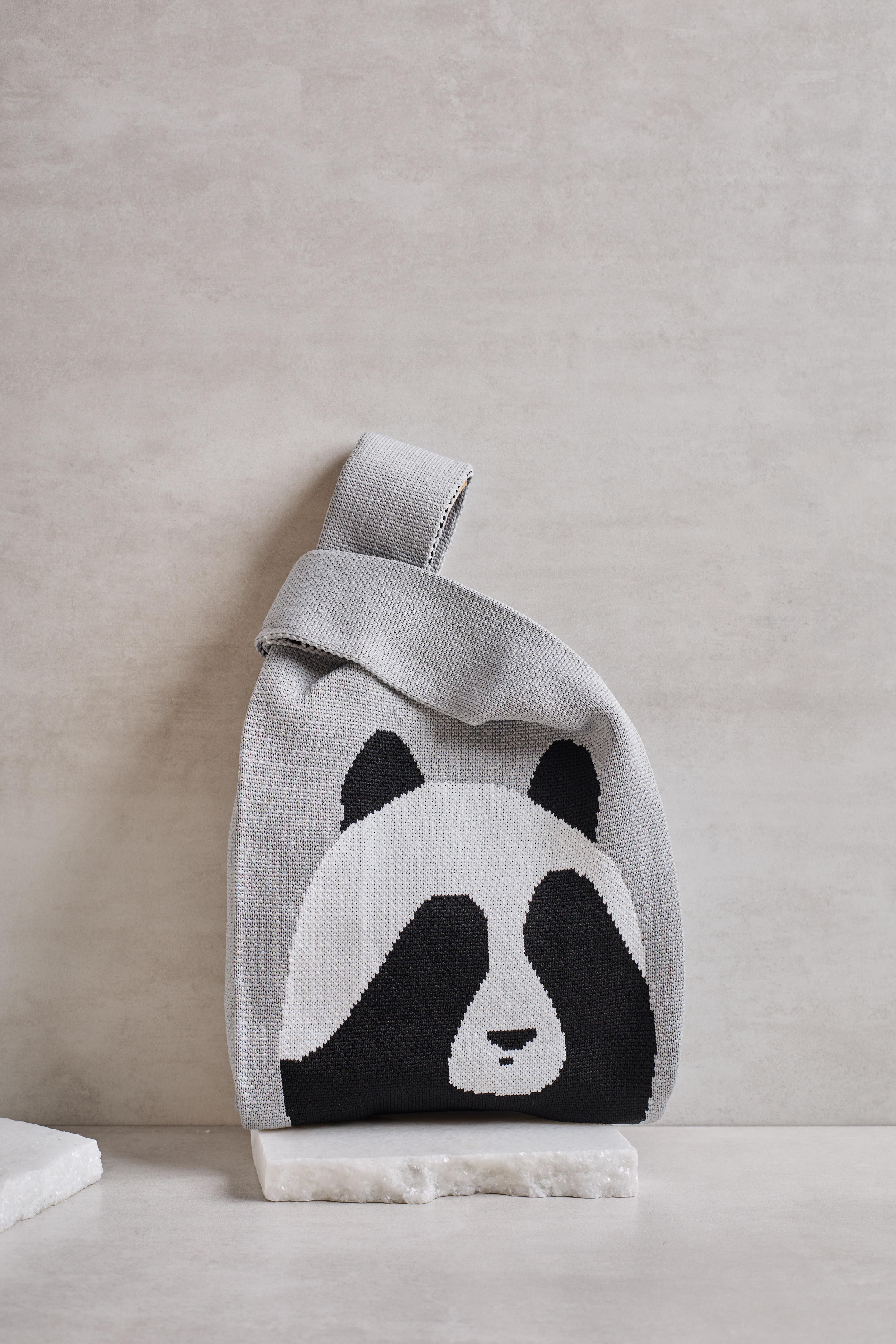 Gri Panda Triko Poşet Çanta