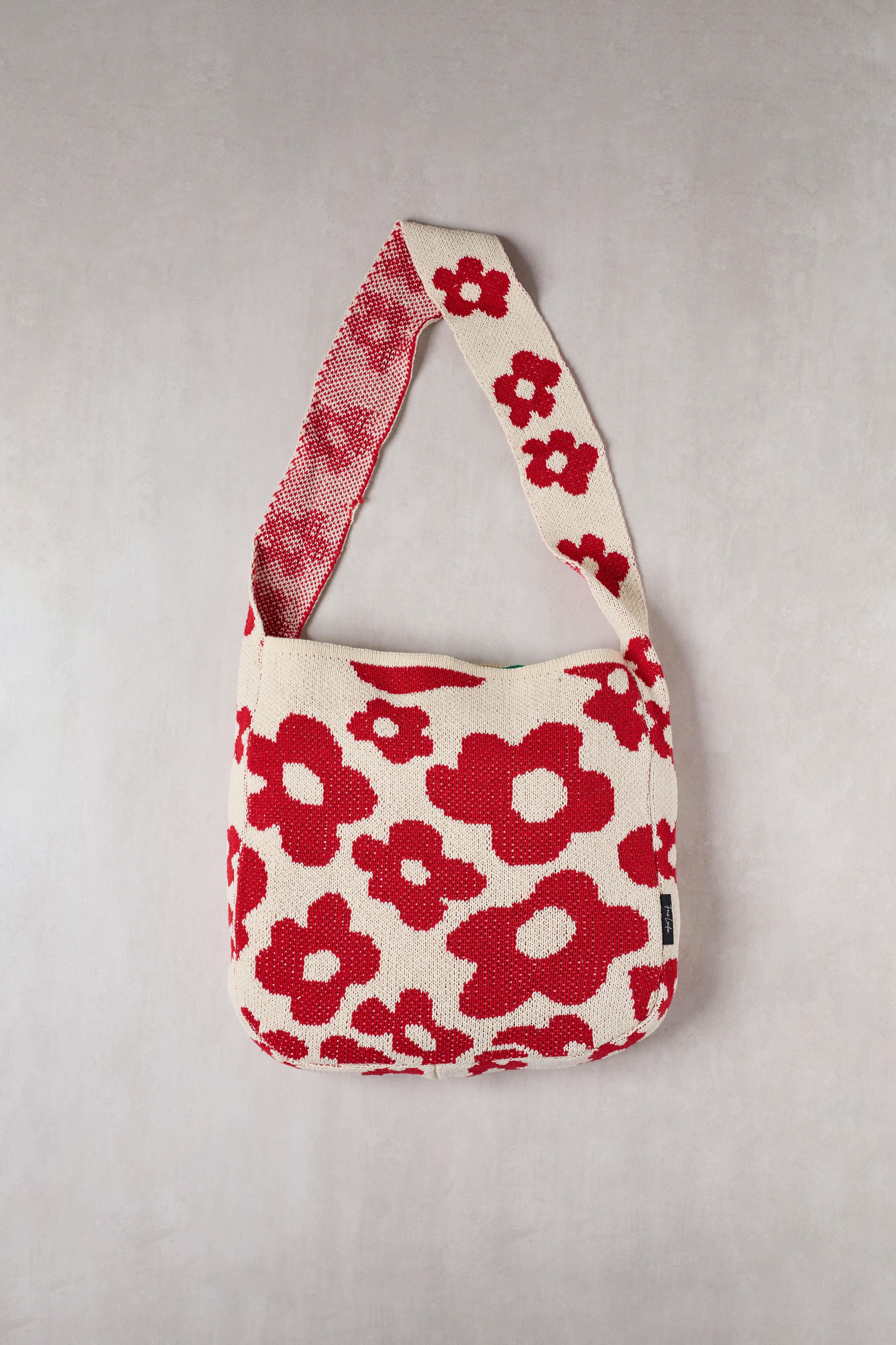 Kırmızı Papatyalı Triko Tote Bag