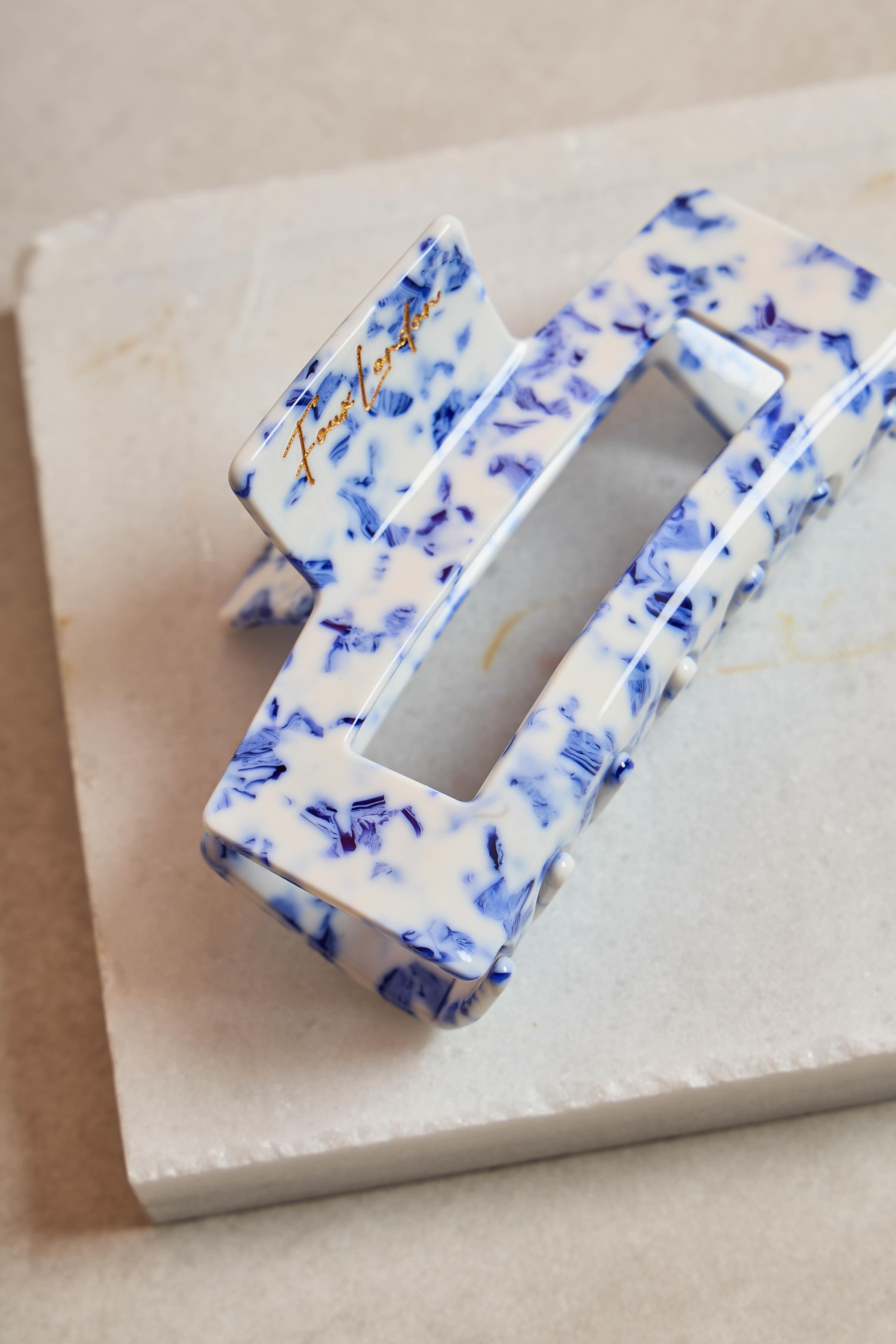 L Dikdörtgen Blue Porcelain Kemik Toka