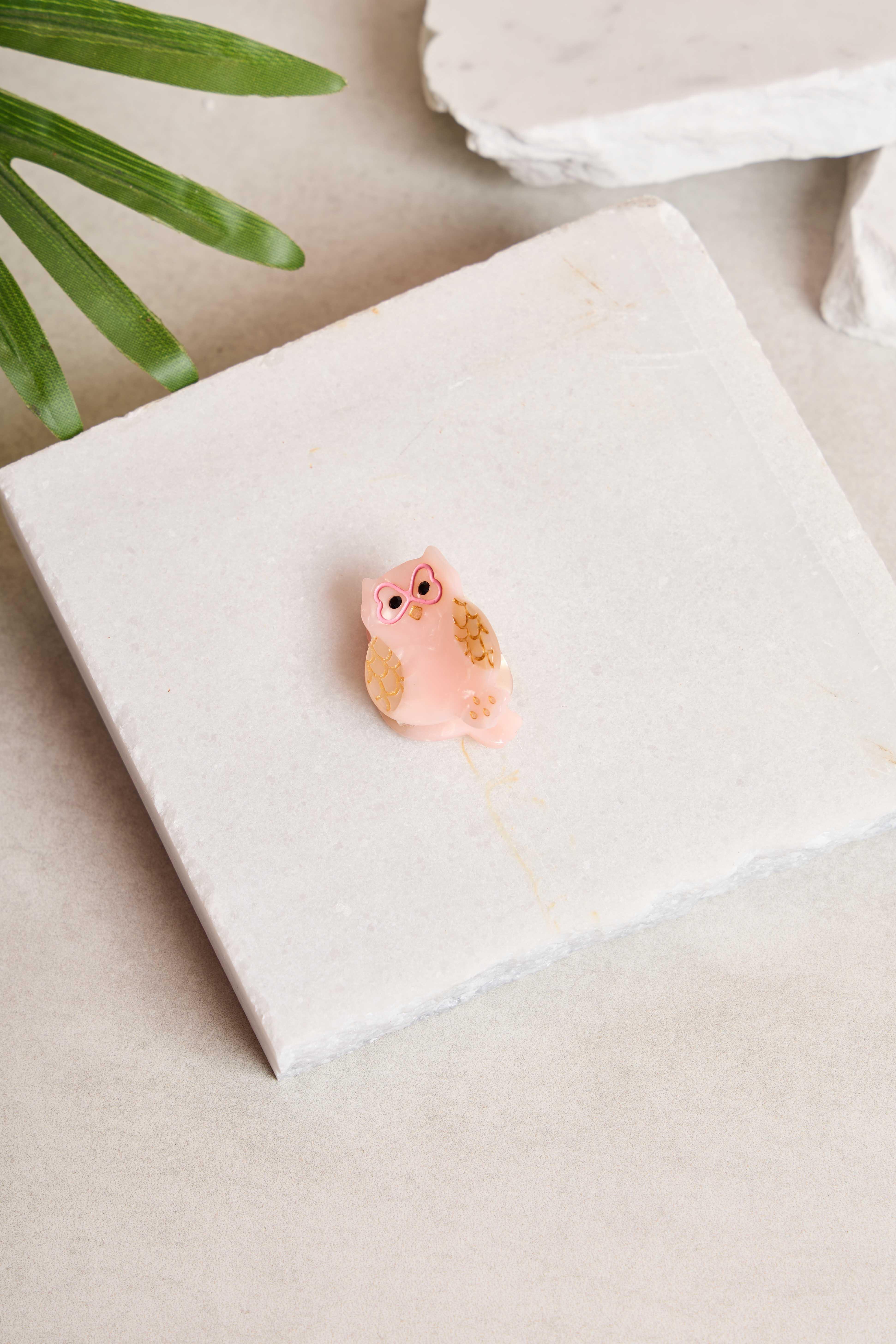 Mini Pembe Baykuş Kemik Toka
