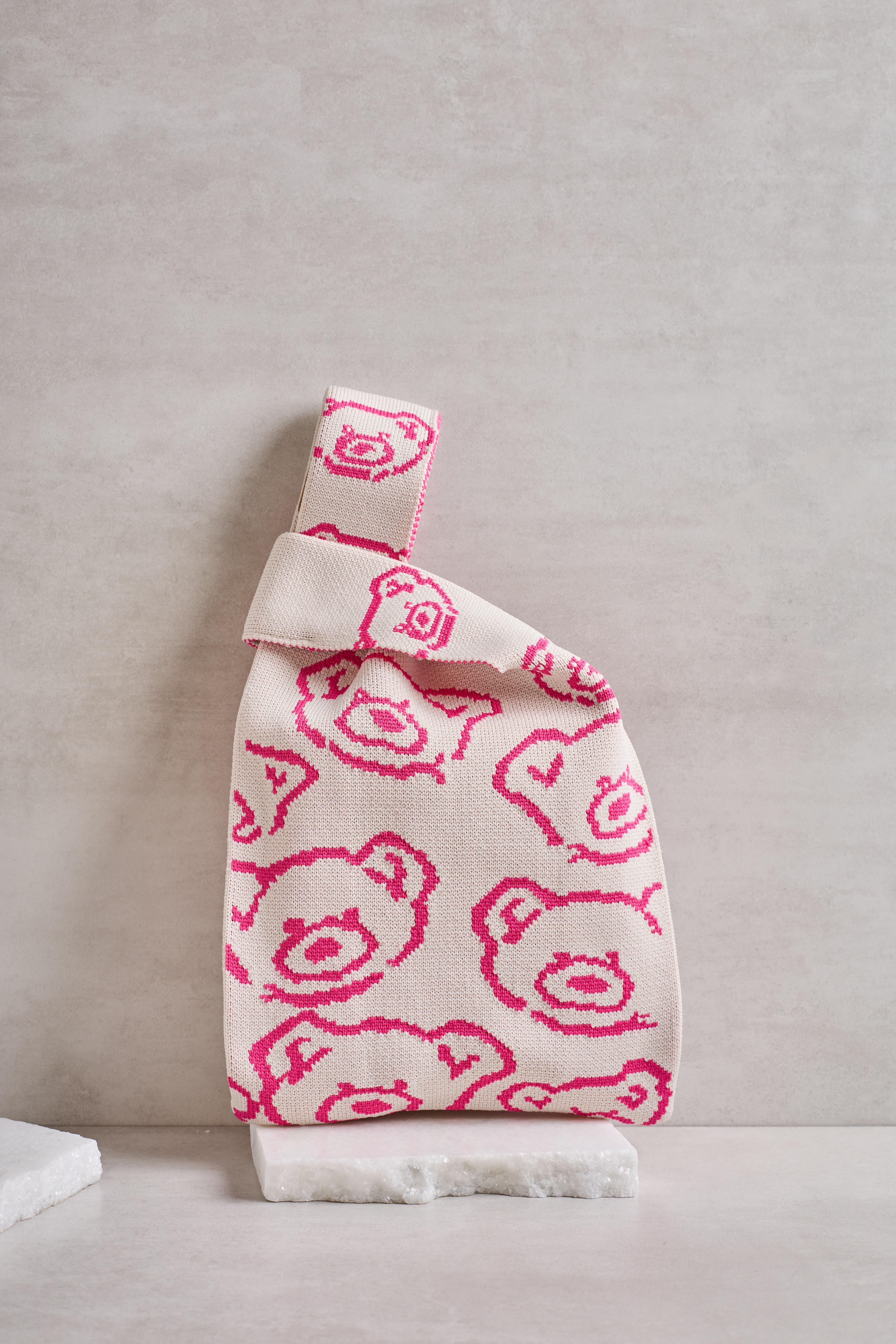 Pembe Teddy Bear Triko Poşet Çanta