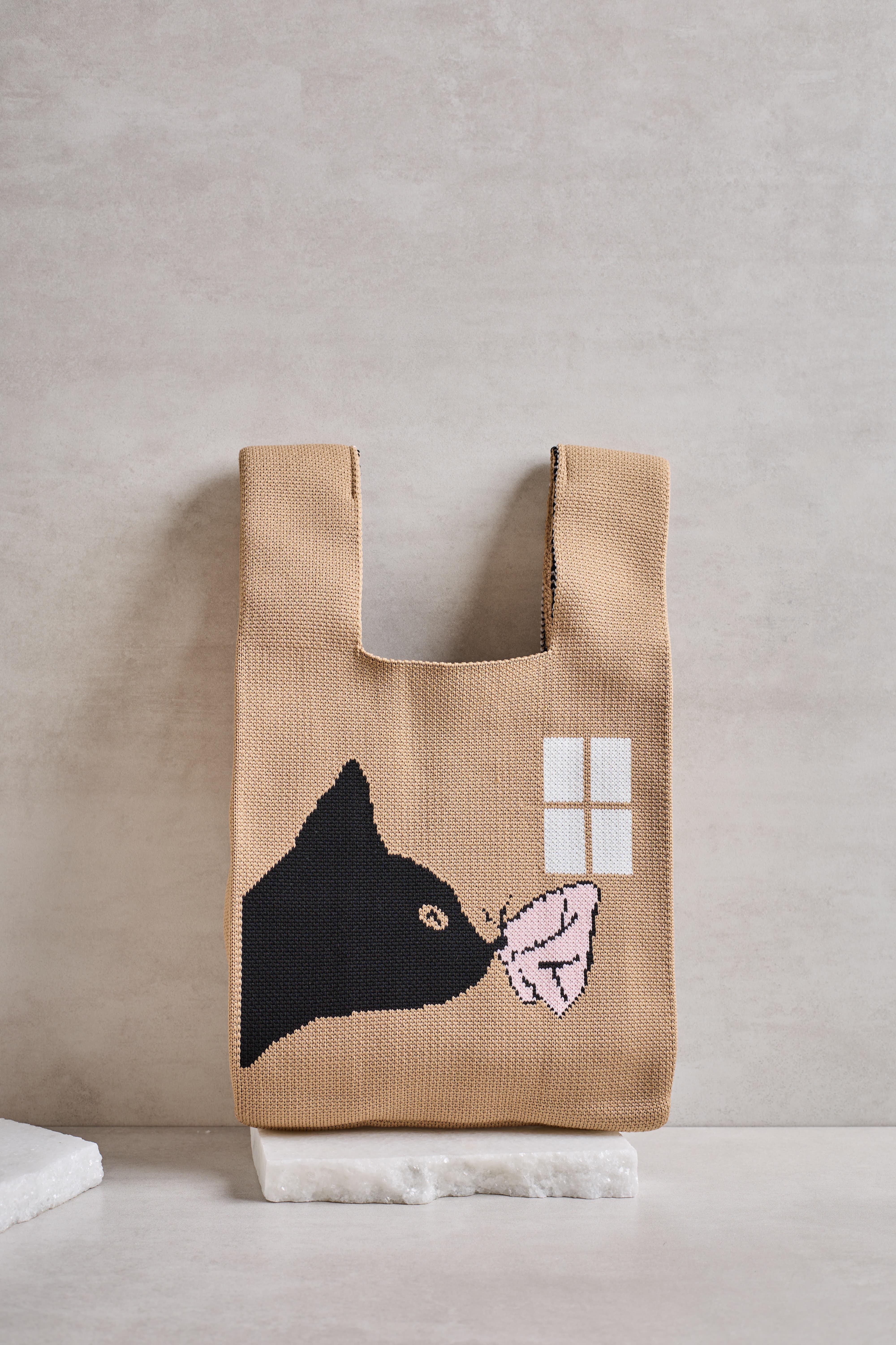 Penceredeki Kedi Triko Poşet Çanta