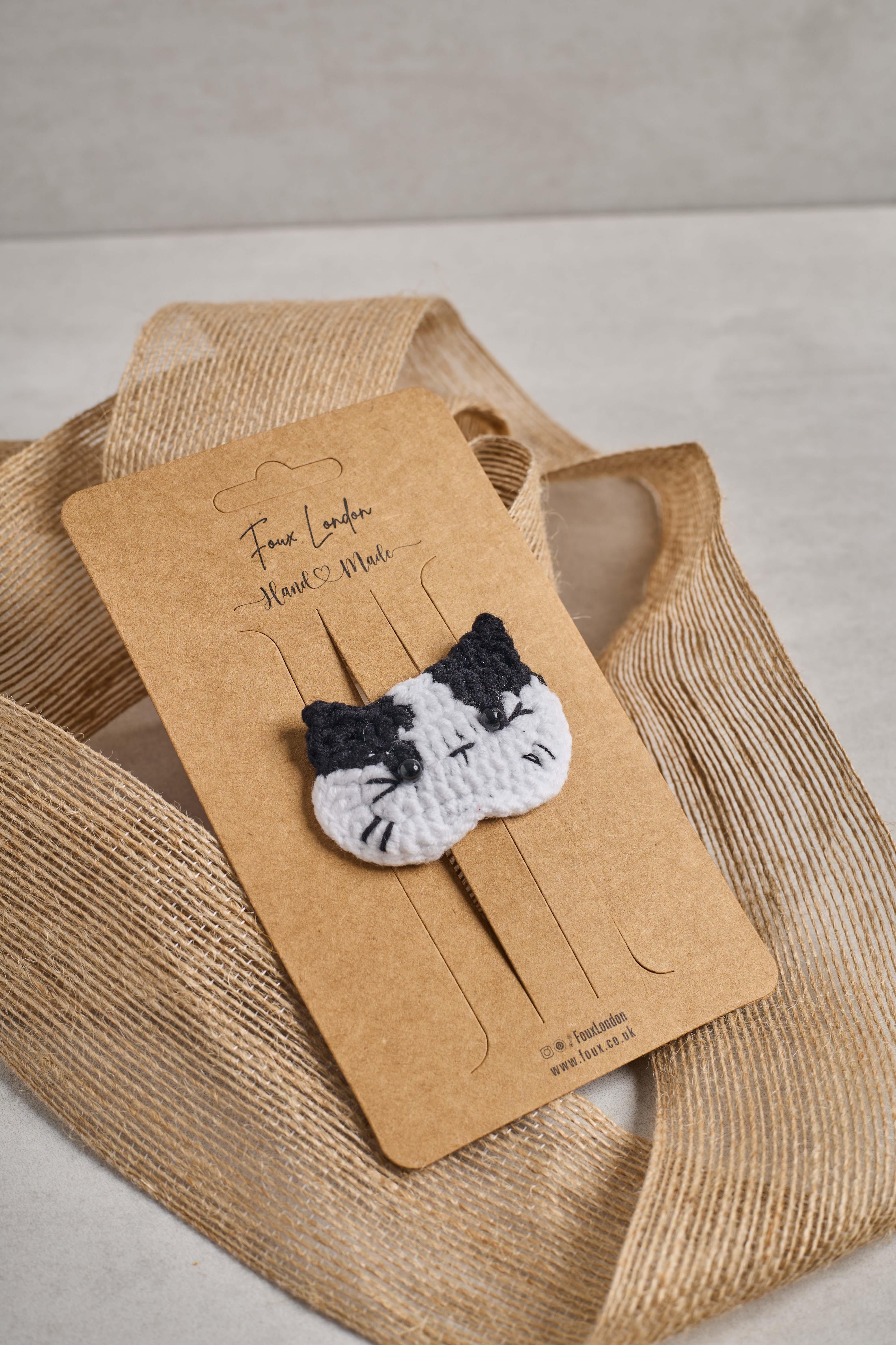 Siyah Kedi Örgü Çıtçıt Toka 