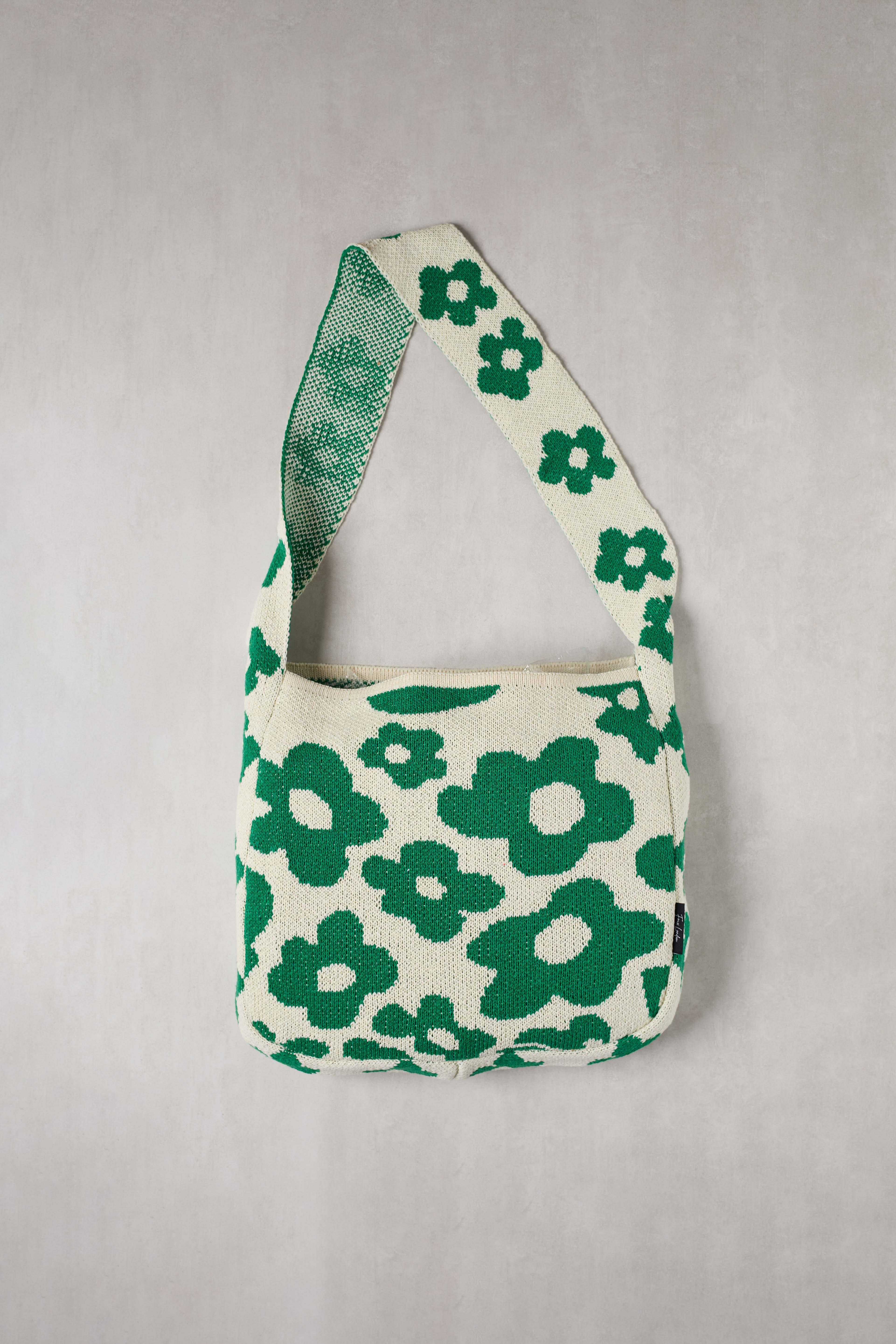 Yeşil Papatyalı Triko Tote Bag