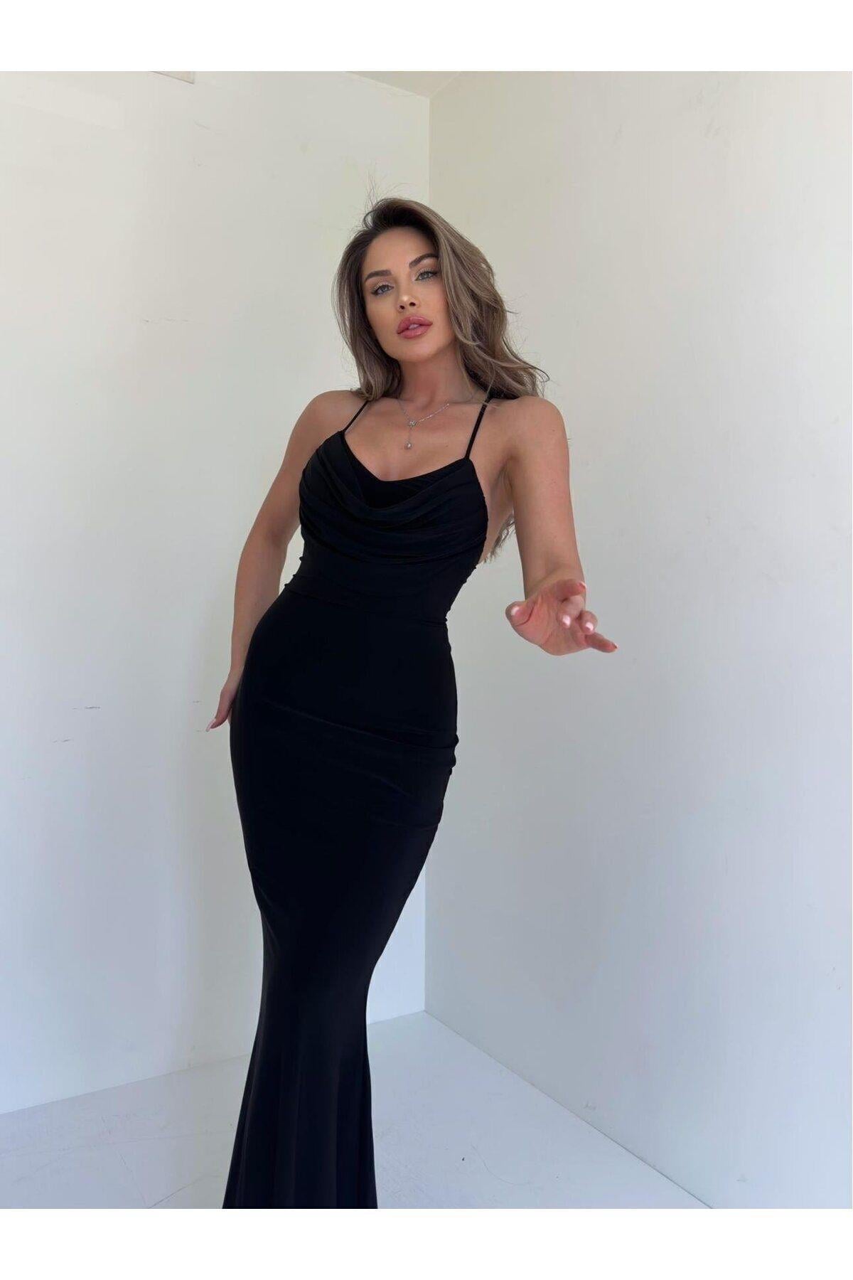 Kadın Abiye Ayarlanabilir İnce Askılı Bodycon Maxi Abiye & Mezuniyet Elbisesi