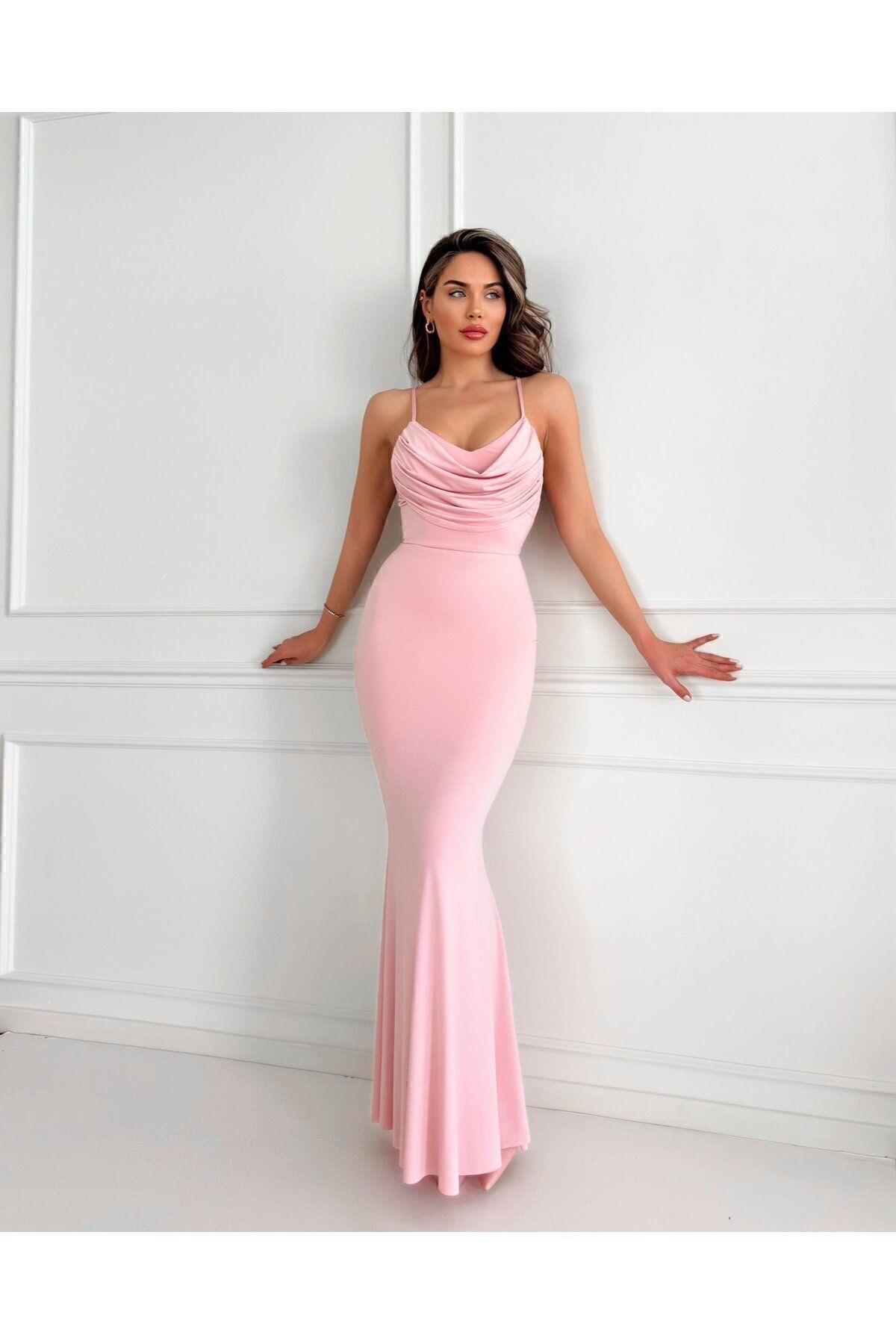 Kadın Abiye Ayarlanabilir İnce Askılı Bodycon Maxi Abiye & Mezuniyet Elbisesi