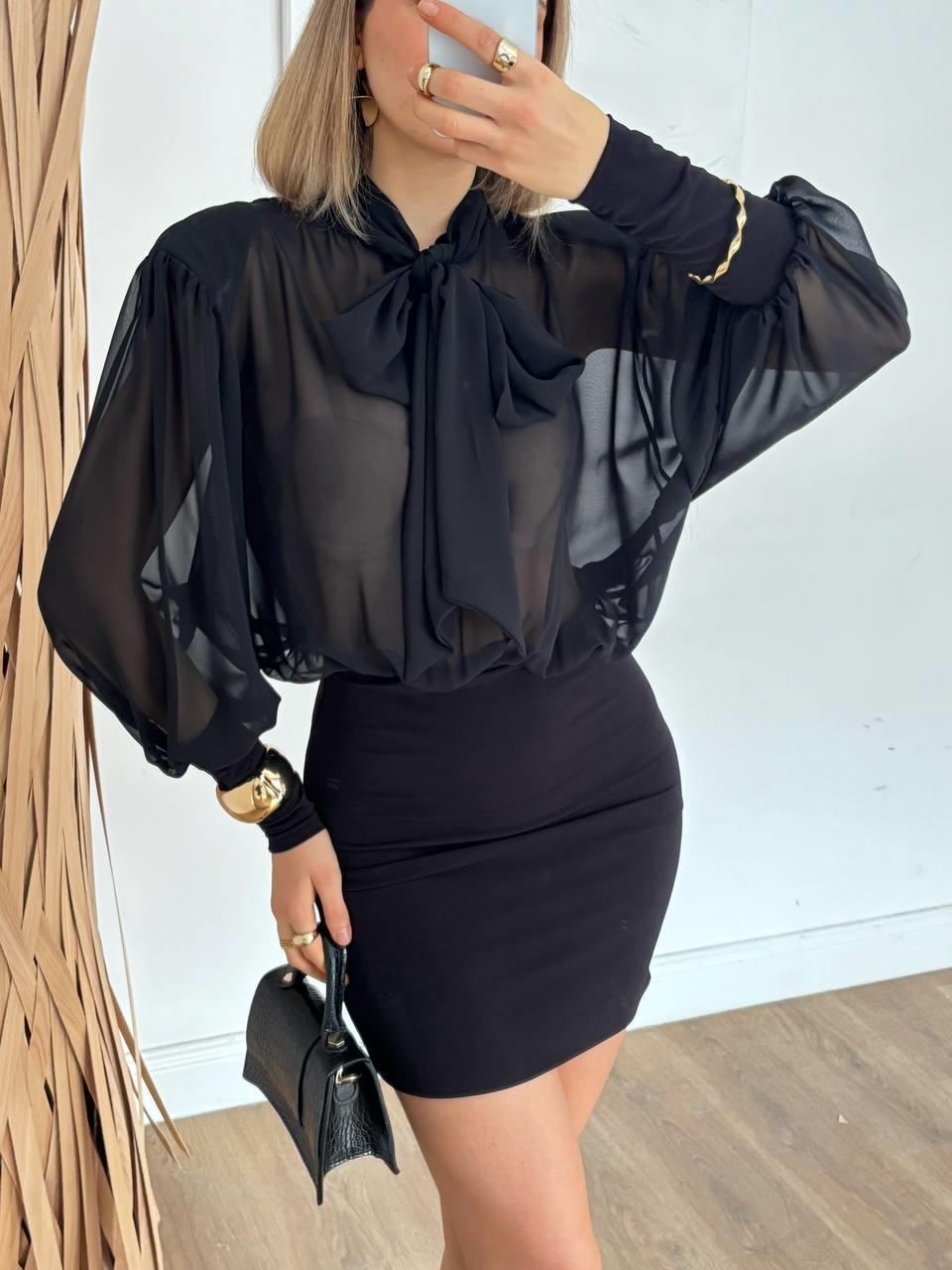 Kadın Boynunda Fular Detaylı Drape Sırt Dekolteli Mini Abiye Mezuniyet Elbisesi