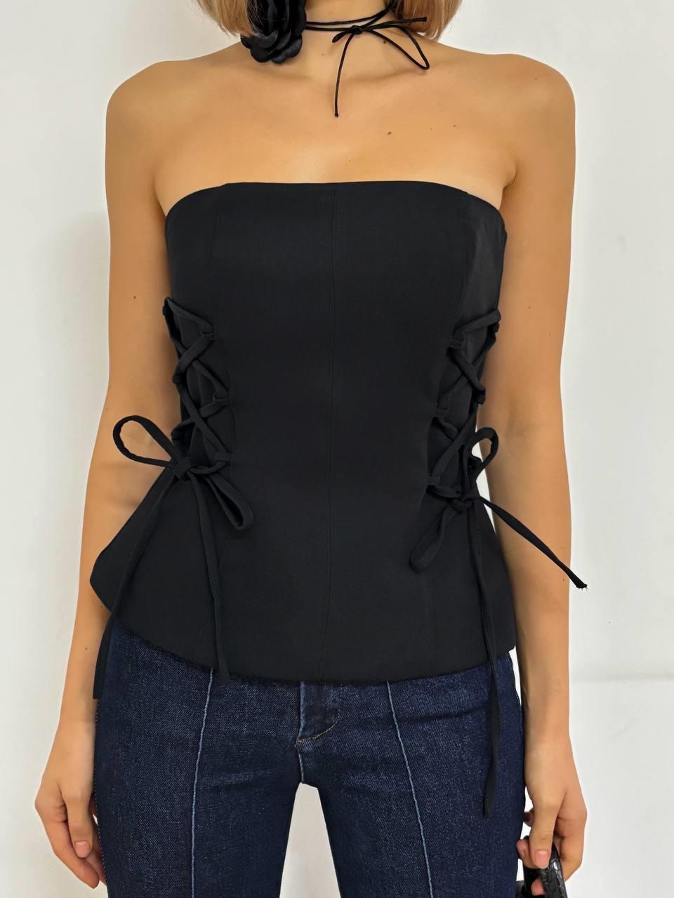Kadın Straplez Model Yanlardan İp Ayarlama Detaylı Bluz