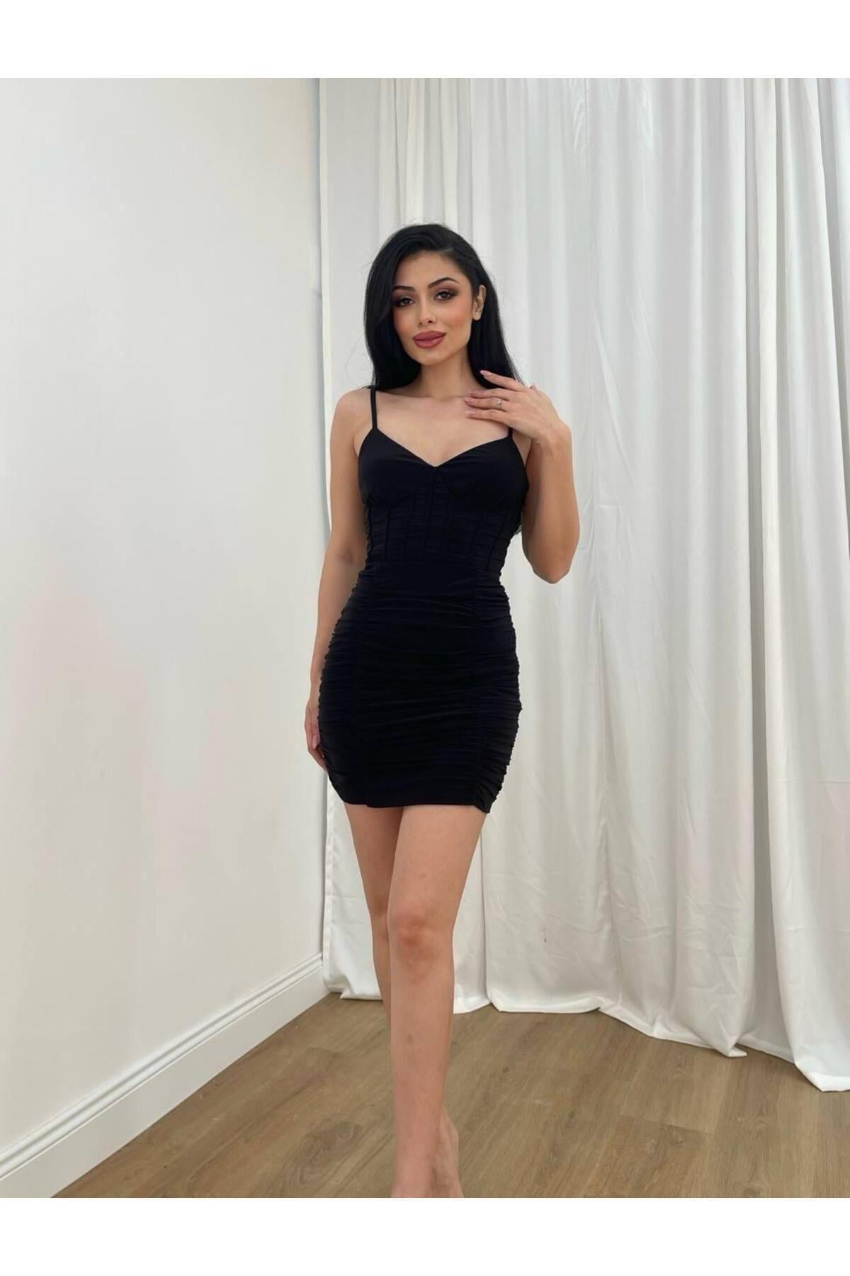 Abiye İnce Askılı Vücudu Saran Bodycon  Saten Mini Elbise Abiye & Mezuniyet Elbisesi