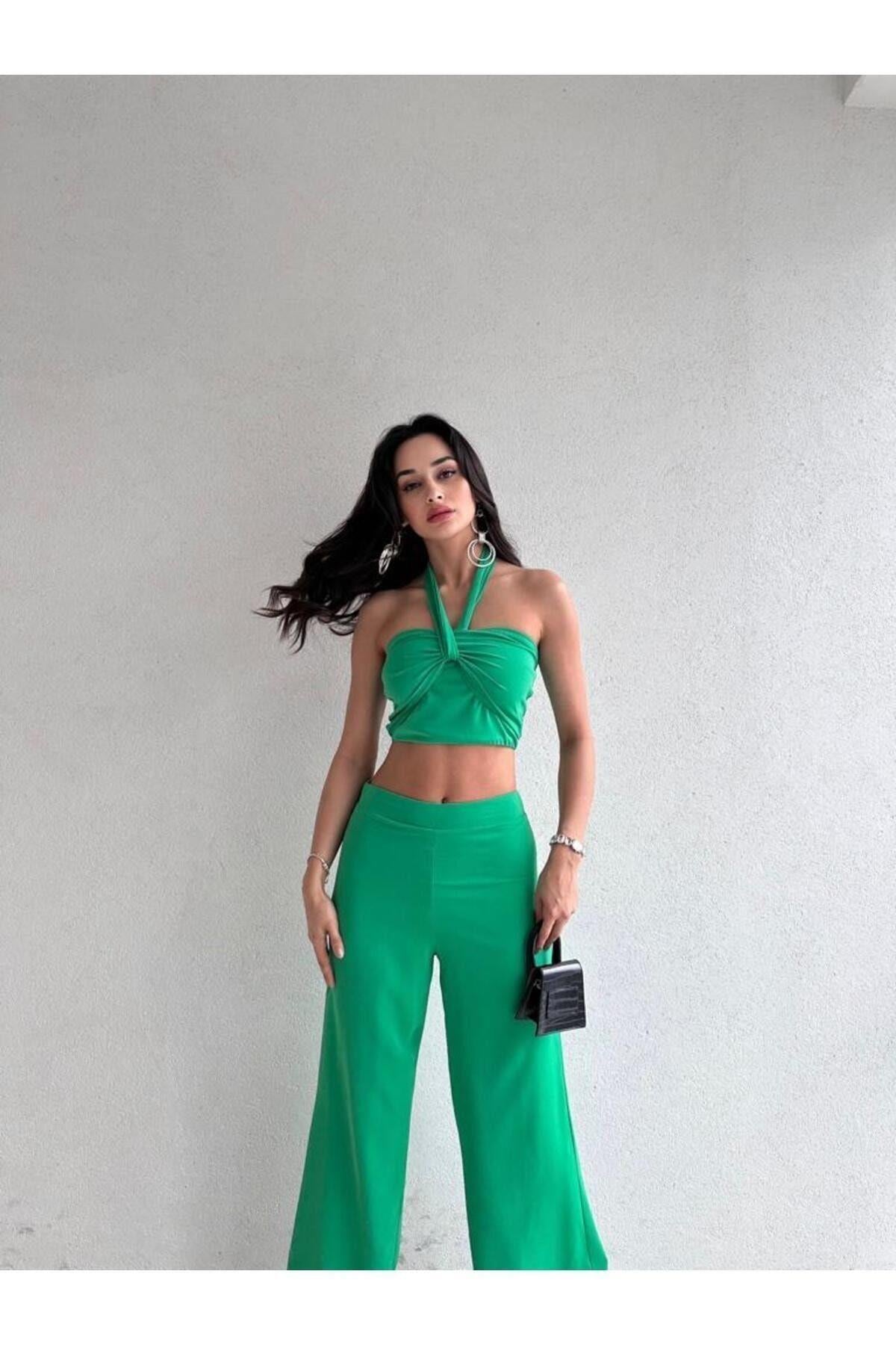 Bağlamalı Askı Detaylı Alt-Üst Takım Crop