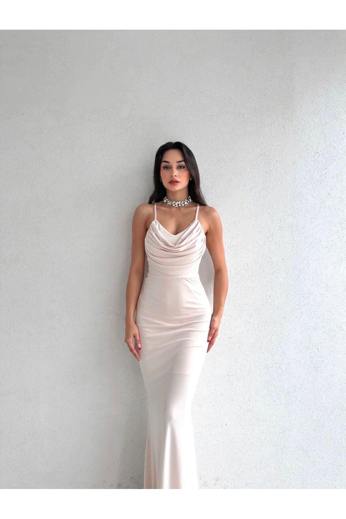 Kadın Abiye Ayarlanabilir İnce Askılı Bodycon Maxi Abiye & Mezuniyet Elbisesi