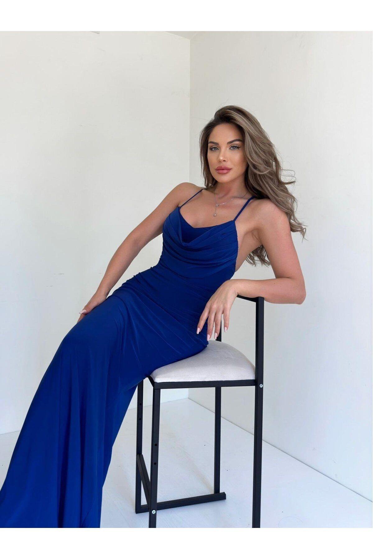 Kadın Abiye Ayarlanabilir İnce Askılı Bodycon Maxi Abiye & Mezuniyet Elbisesi