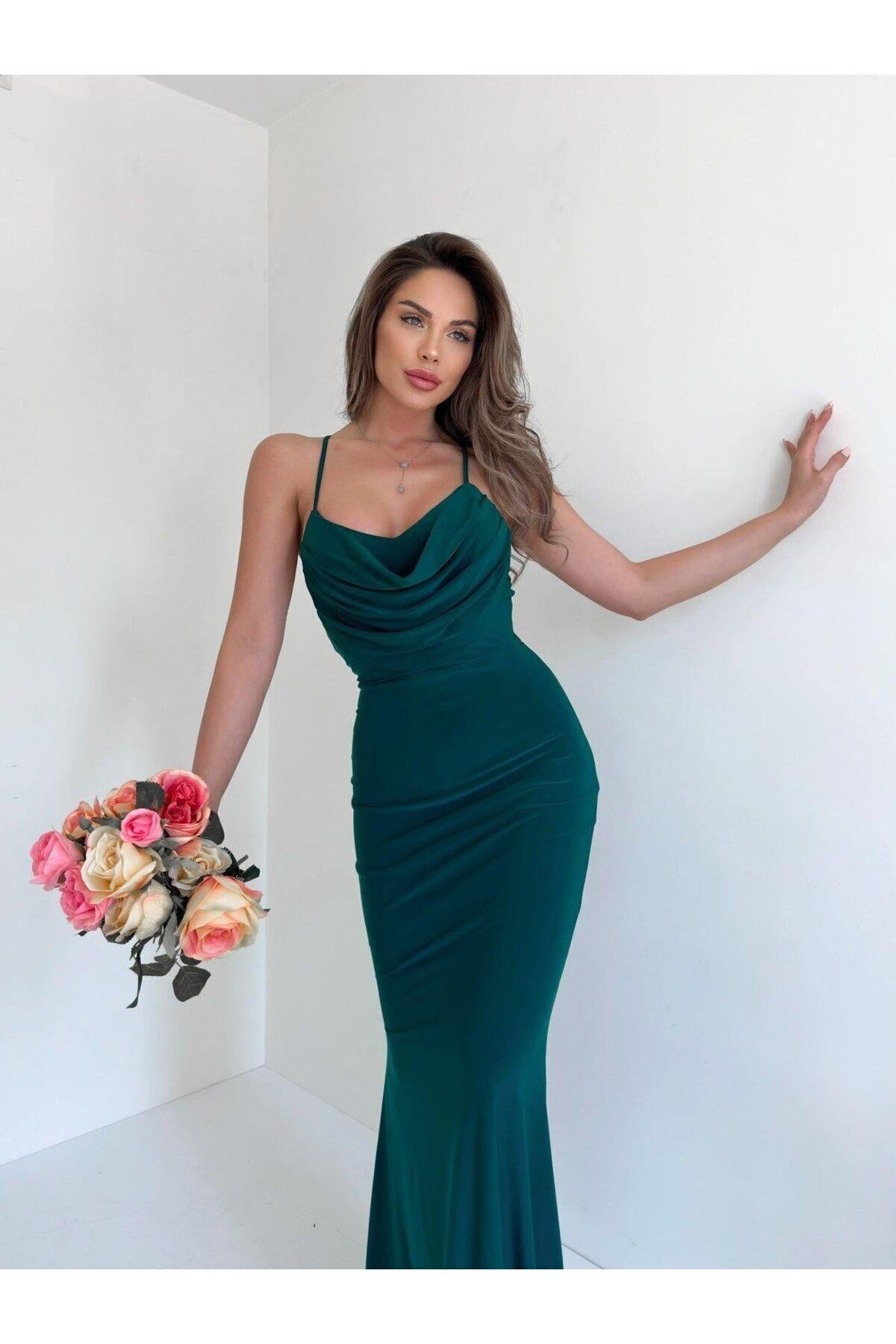 Kadın Abiye Ayarlanabilir İnce Askılı Bodycon Maxi Abiye & Mezuniyet Elbisesi