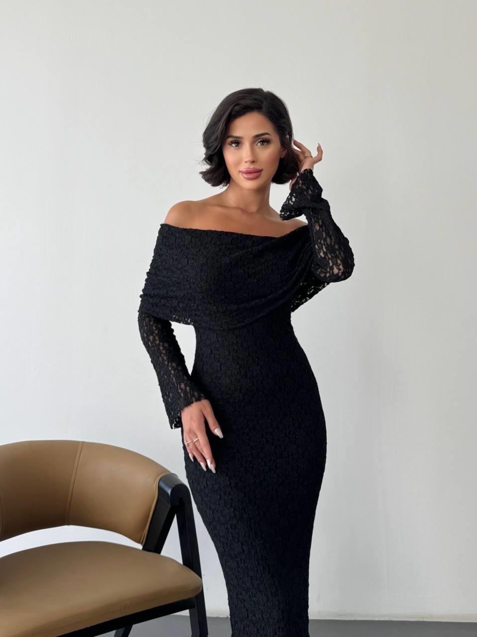 Kadın Abiye Full Dantel İşlemeli Uzun Kollu Straplez Maksi Elbise - Abiye & Mezuniyet Elbisesi