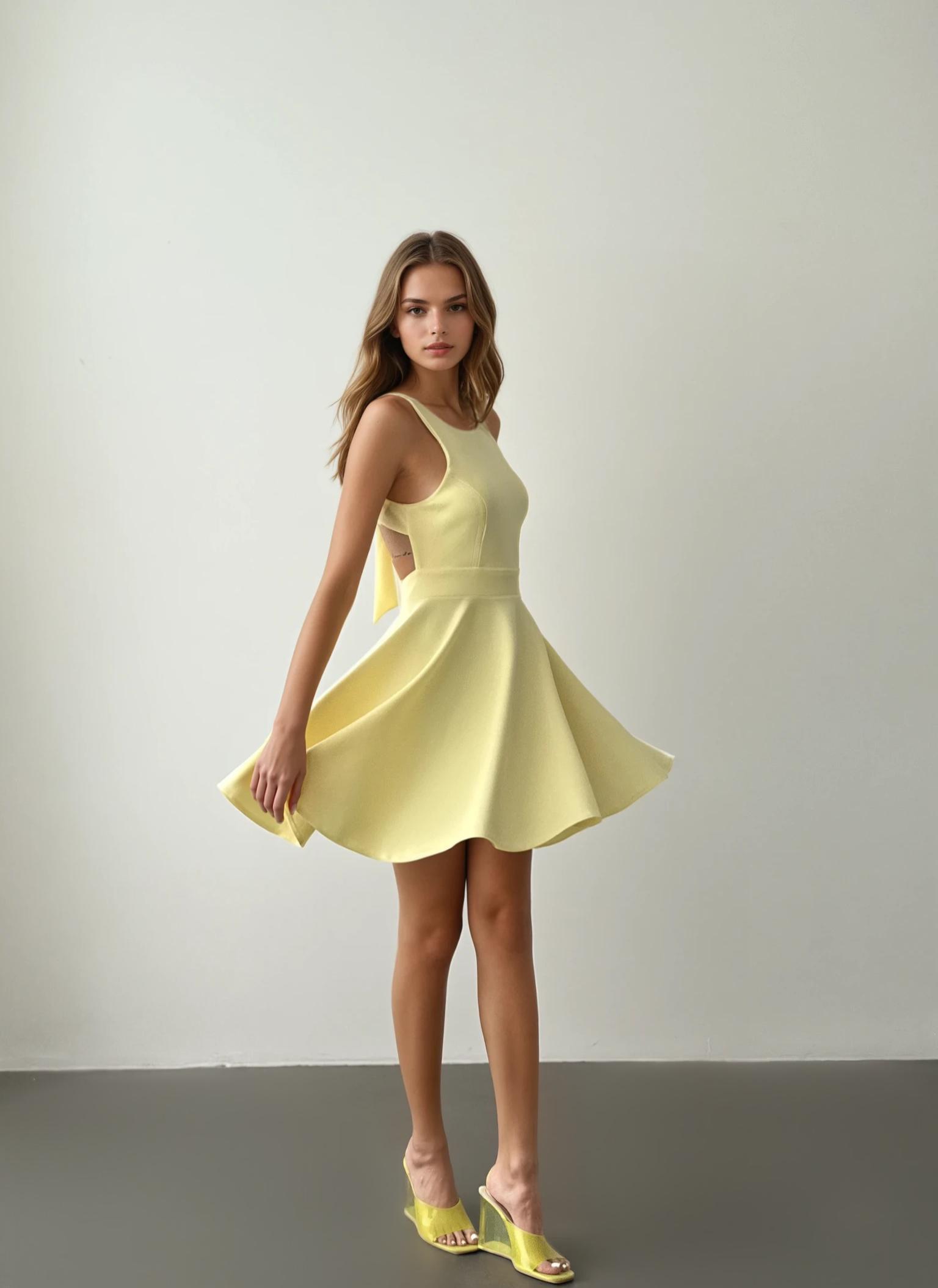 Kadın Abiye Kloş Etekli Kalın Askılı Boyundan kumaş Bağlamalı Mini Abiye & Mezuniyet Elbisesi