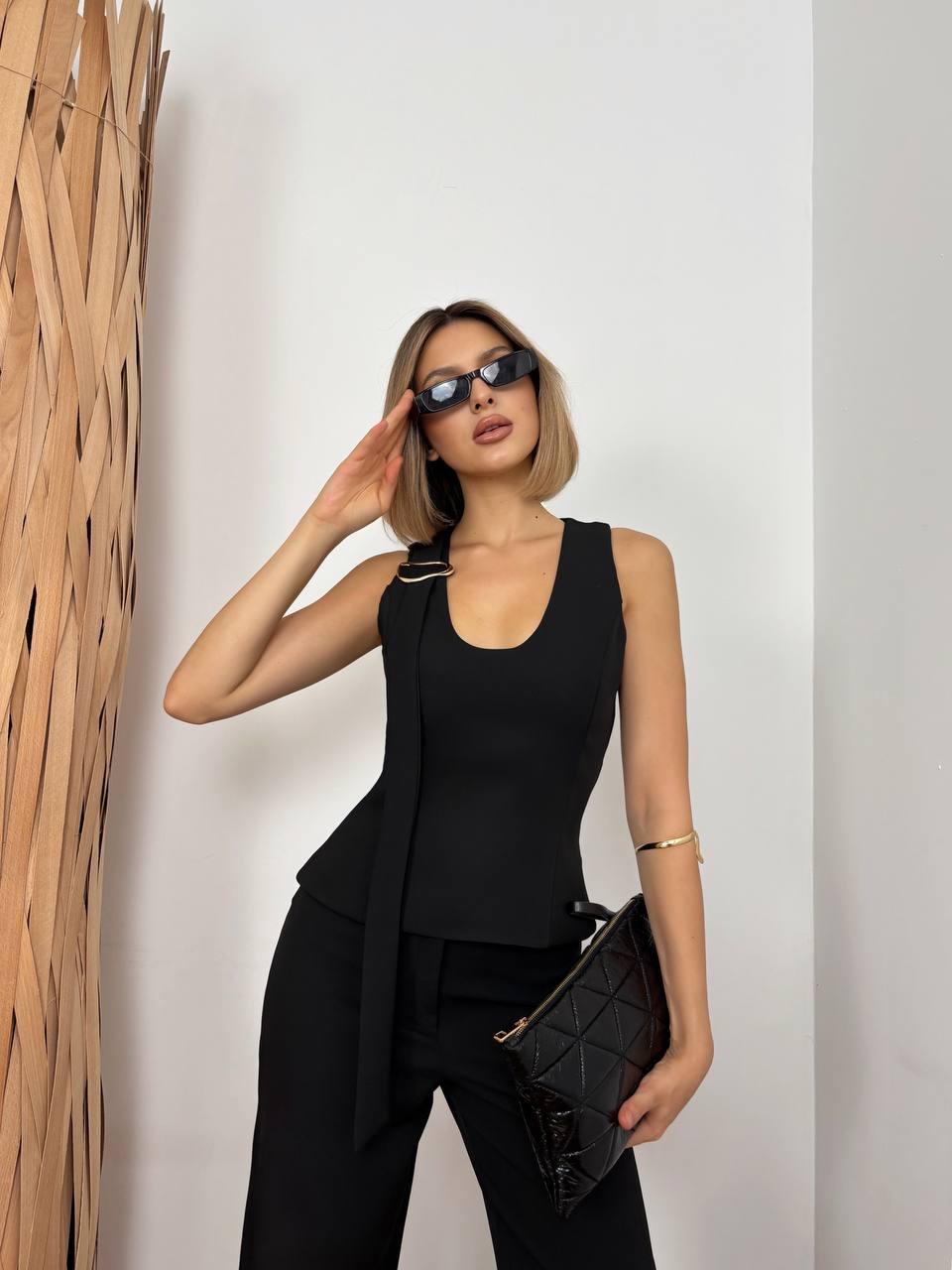 Kadın Abiye Omuzdan Sarkıt Kumaş Detaylı Kalın Askılı Bluz Pantolon İkili Takım