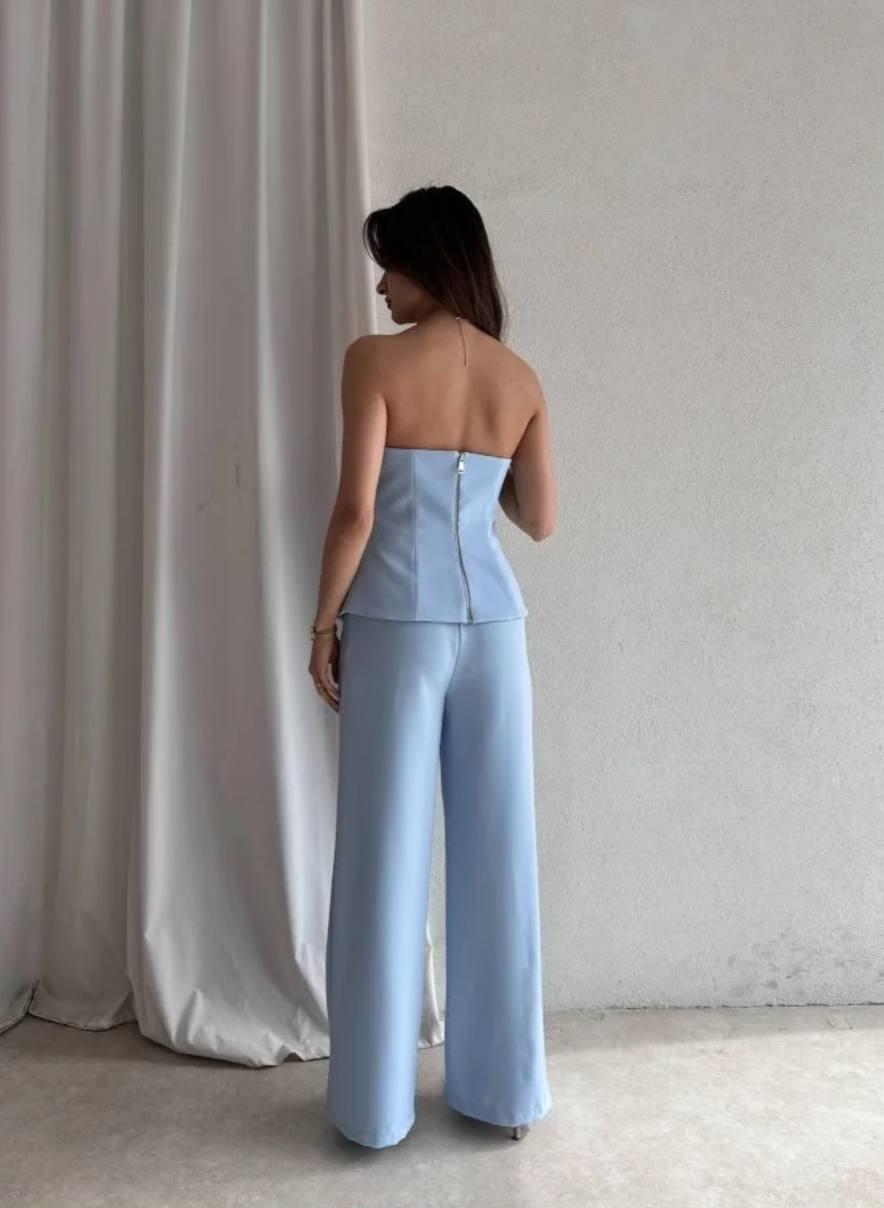Kadın Abiye Şık Düğmeli Straplez Yelek Pantolon Takım - Abiye & Mezuniyet Elbisesi