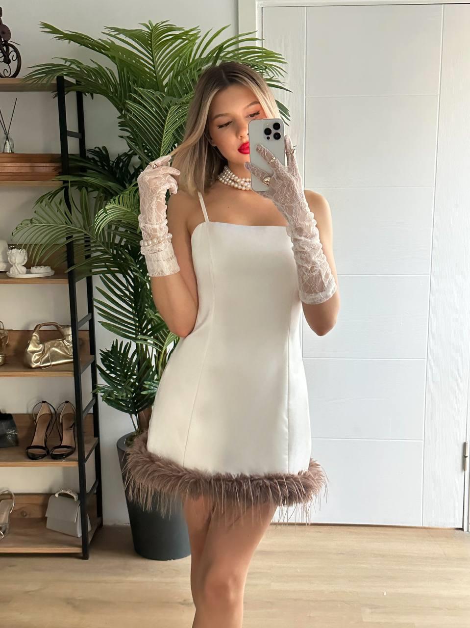 Kadın Askılı Altı Püskül Detaylı Mini Abiye & Mezuniyet Elbisesi