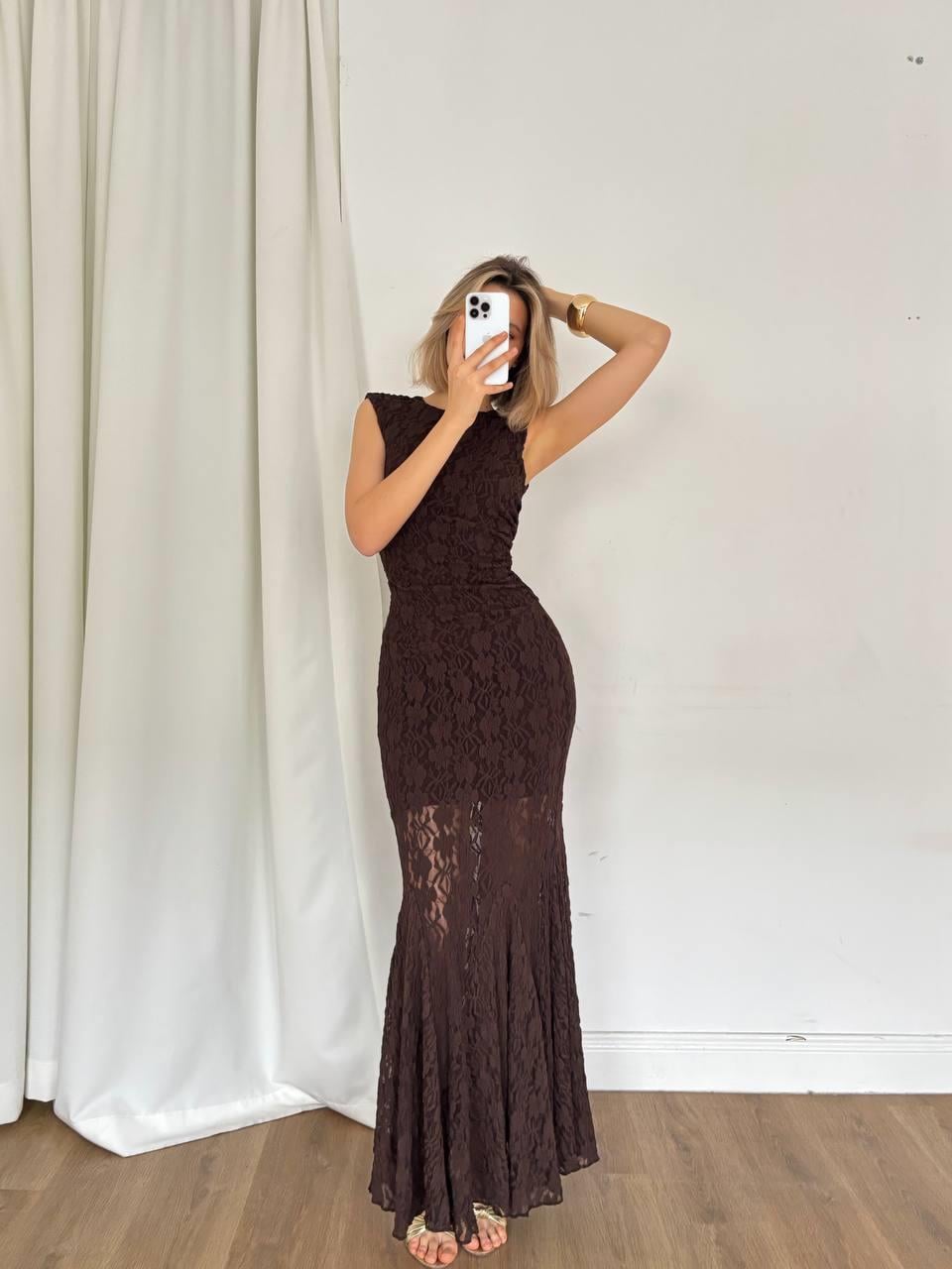 Kadın Dantel Balık Model Abiye Mezuniyet Elbisesi