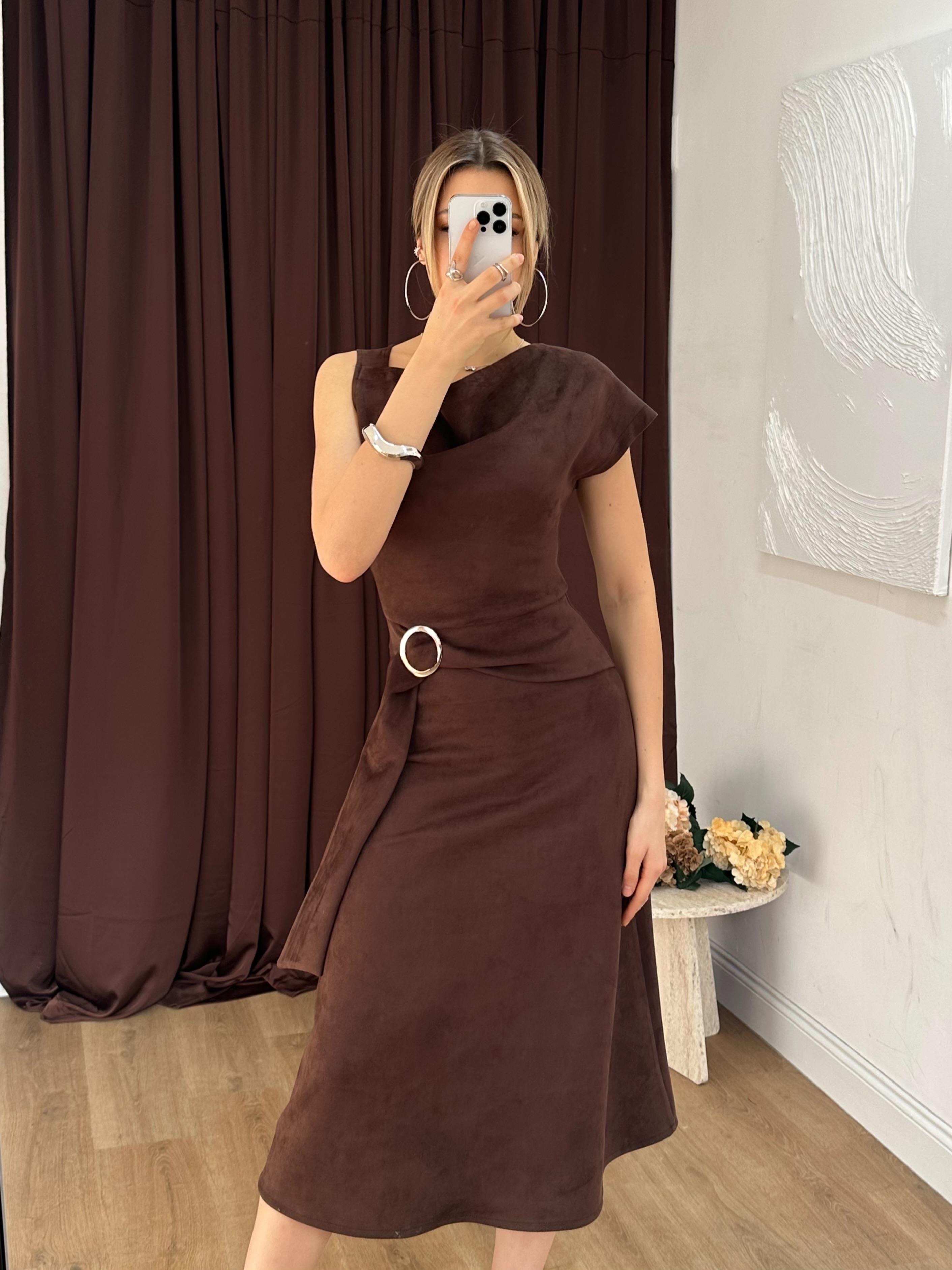 Kadın Kemer Ve Kol Detaylı Midi Boy Abiye & Mezuniyet Elbisesi