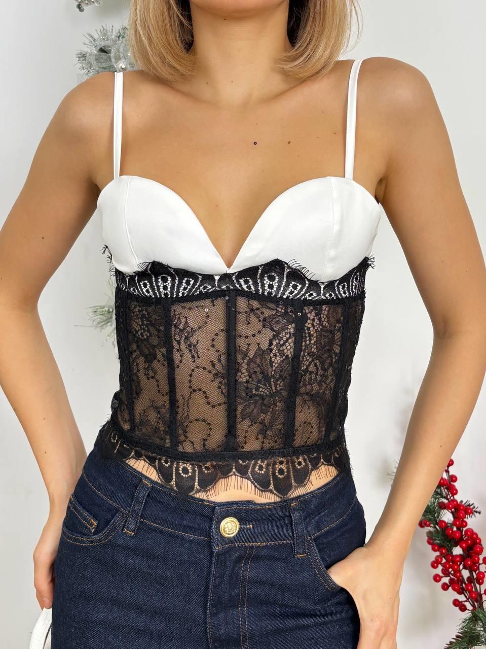Kadın Straplez Yaka Askılı Kaplı Dantel Detaylı Crop Bluz
