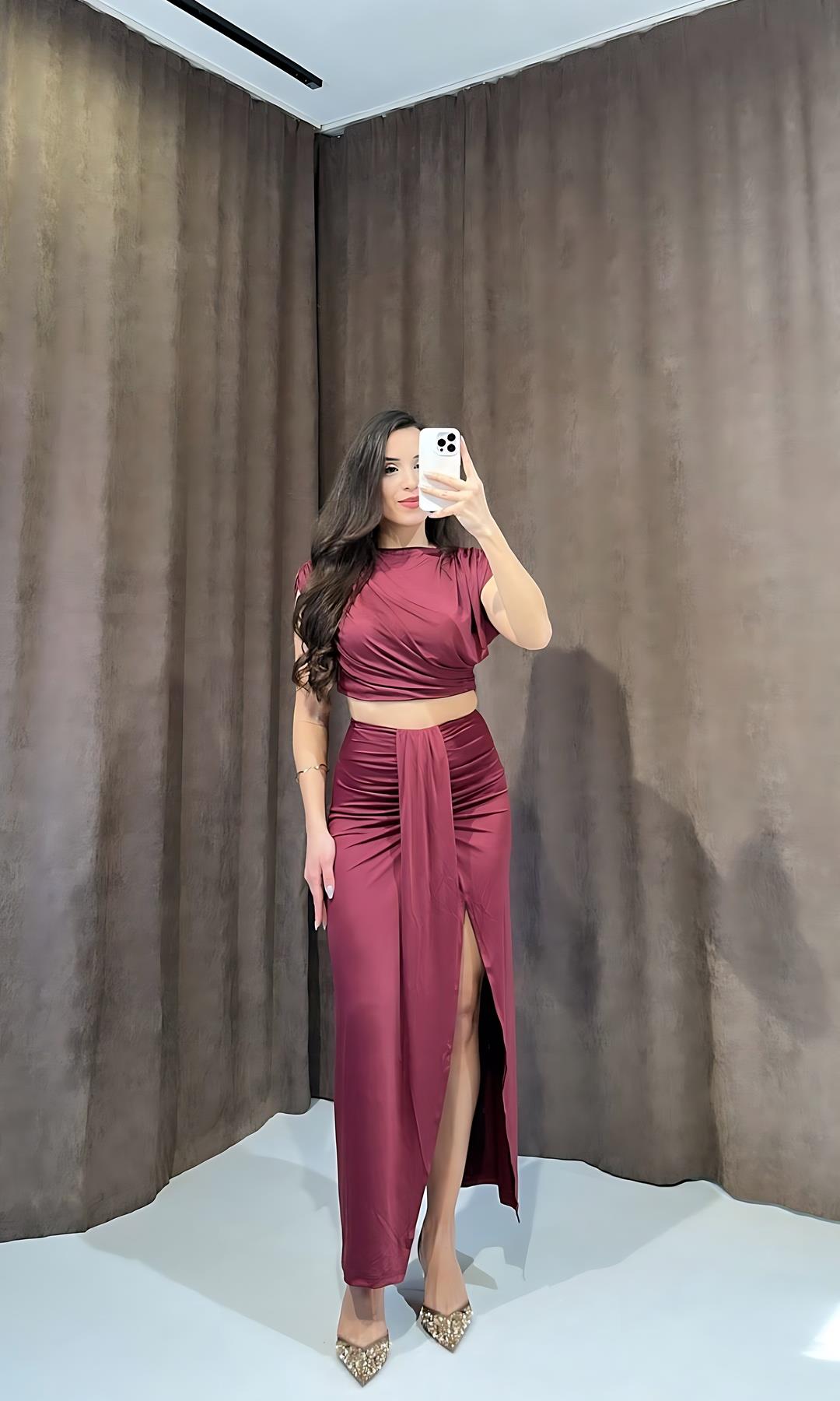 Bordo Elegance Crop Etek Takım
