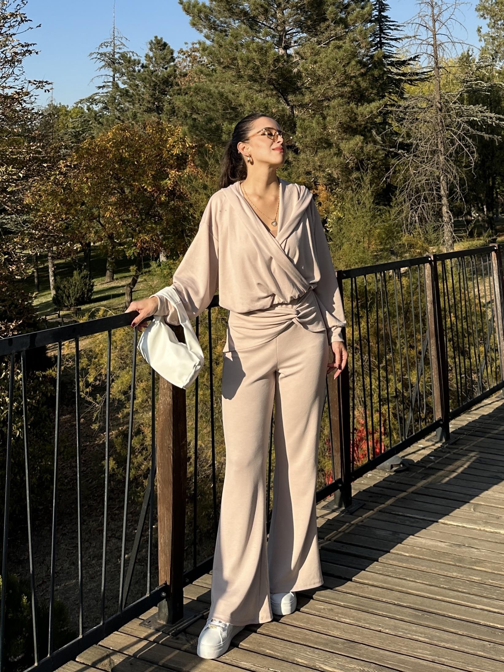 Oysho Pudra Kruvaze Yaka Kapüşonlu Modal Takım