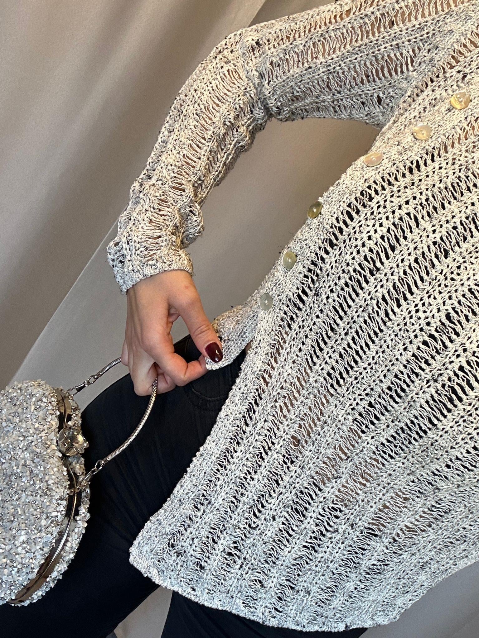 Marka Model Yanı Açık İp Örgü Gri Kazak