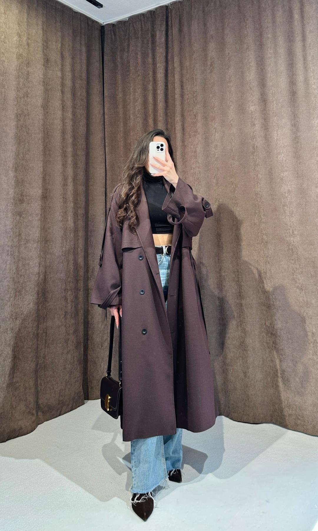 Premium Kuşaklı Acı Kahve Trençkot