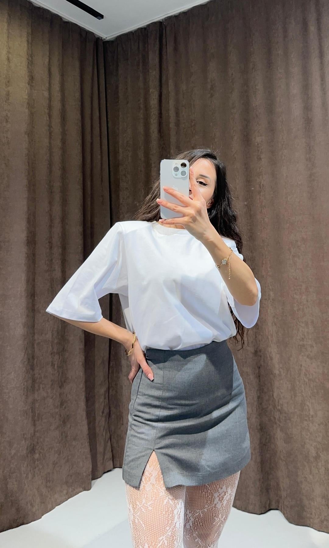 Premium Oversize Pamuklu Vatkalı Basic Beyaz T-shirt