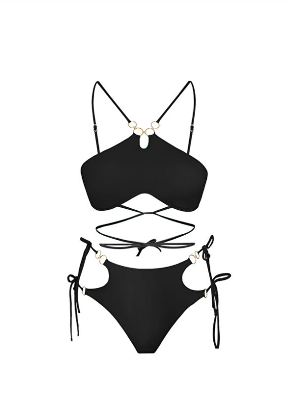 Eclipse Halter-Neck Strap Bikini Top in Black