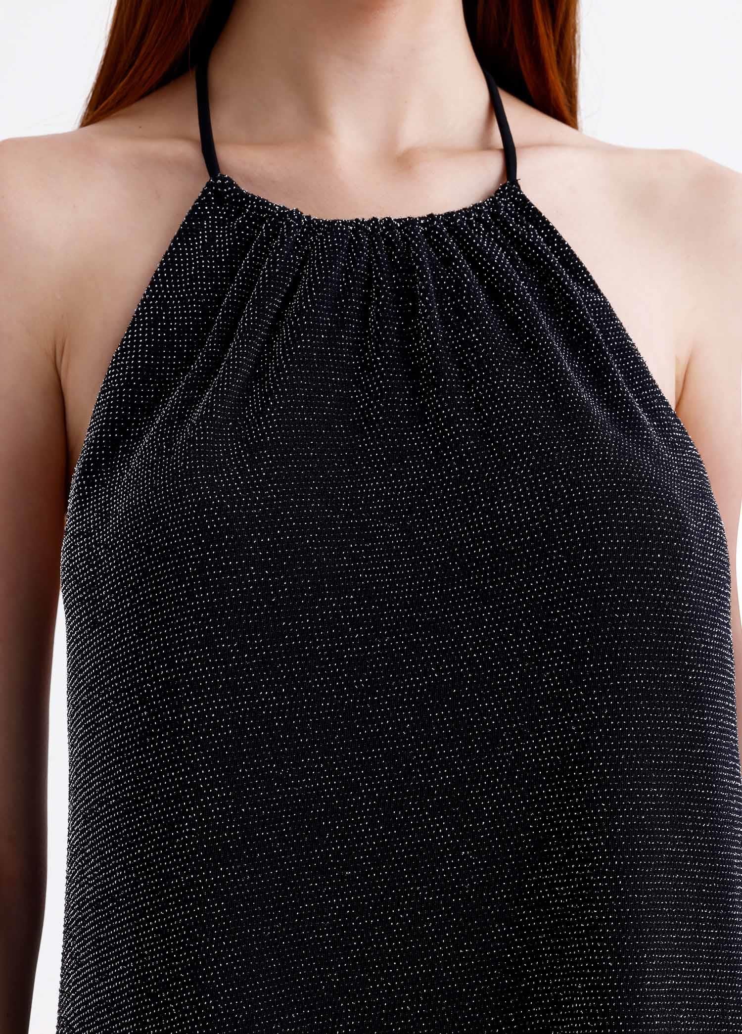 Luna Halka Detaylı Mini Siyah Elbise