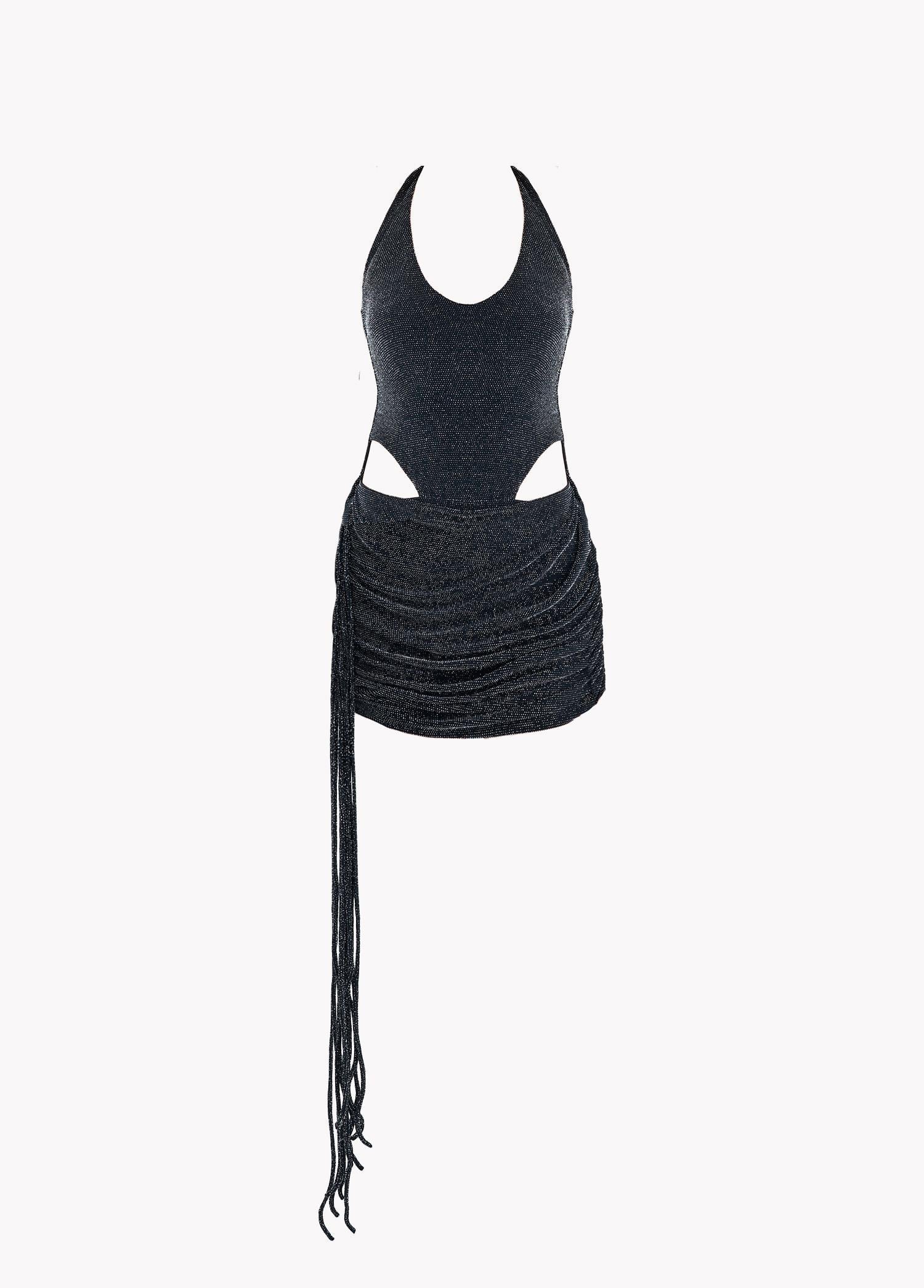 VIRA Siyah Simli Mini Elbise 