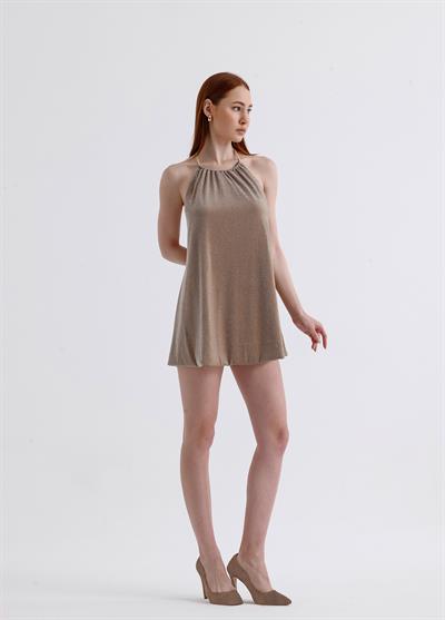 Luna Halka Detaylı Mini Bej Elbise