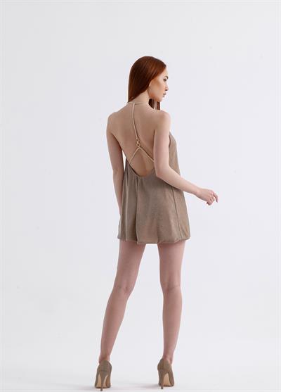 Luna Halka Detaylı Mini Bej Elbise