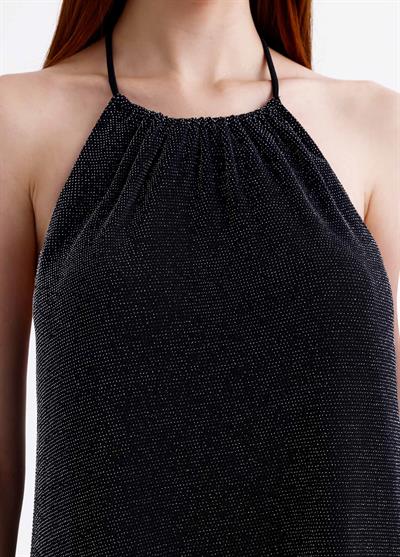 Luna Halka Detaylı Mini Siyah Elbise