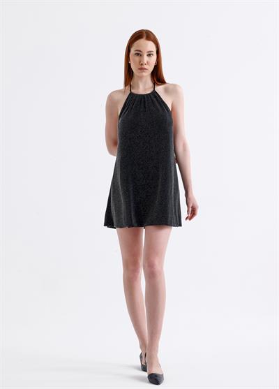 Luna Halka Detaylı Mini Siyah Elbise