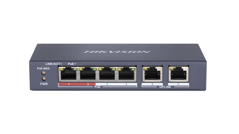 HIKVISION DS-3E0106P-E/M 6 Port Mbit 4 Port PoE 35W 2xMbit Uplink Desktop Yönetilemez Metal Kasa Switch