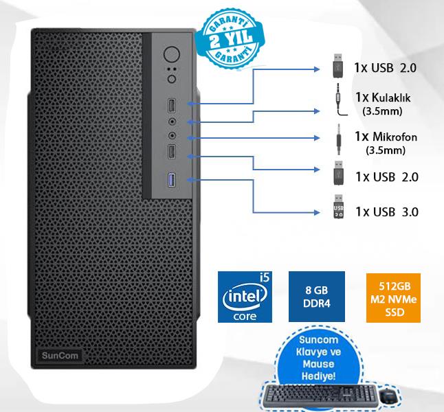 SUNCOM Force SC3-178 i5-6500 8GB 512GB SSD O/B DOS Masaüstü PC Wi-Fi