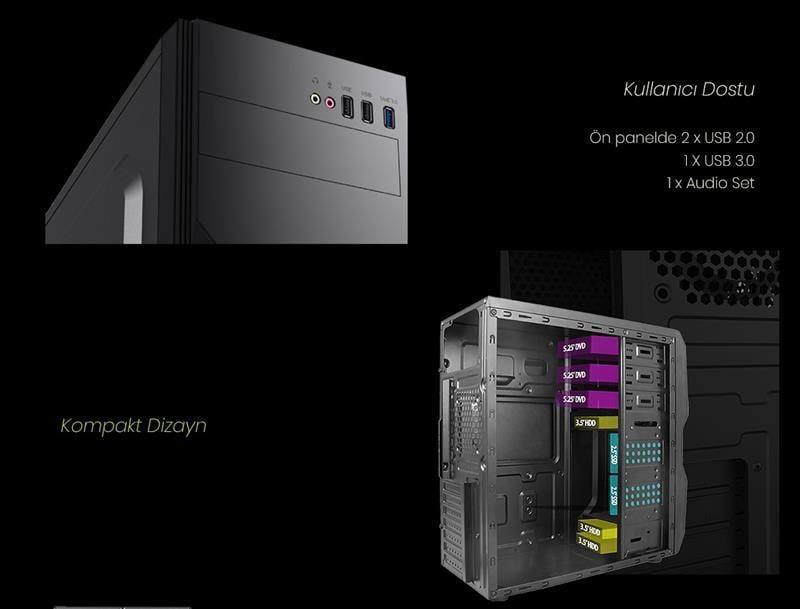 VENTO TA-K61 400W Siyah-Gümüş Mid Tower ATX Kasa