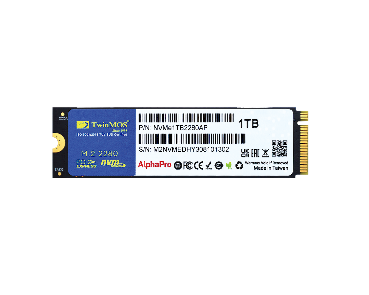 TWINMOS NVMe1TB2280AP AlphaPro M.2 1TB (3600/3250MB/s) PCIe + NVMe (3D NAND) SSD Disk (22x80MM)